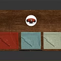 Red Top And Blue Bottom Mannequin With Three Fabric Stacks On Wooden Display Table