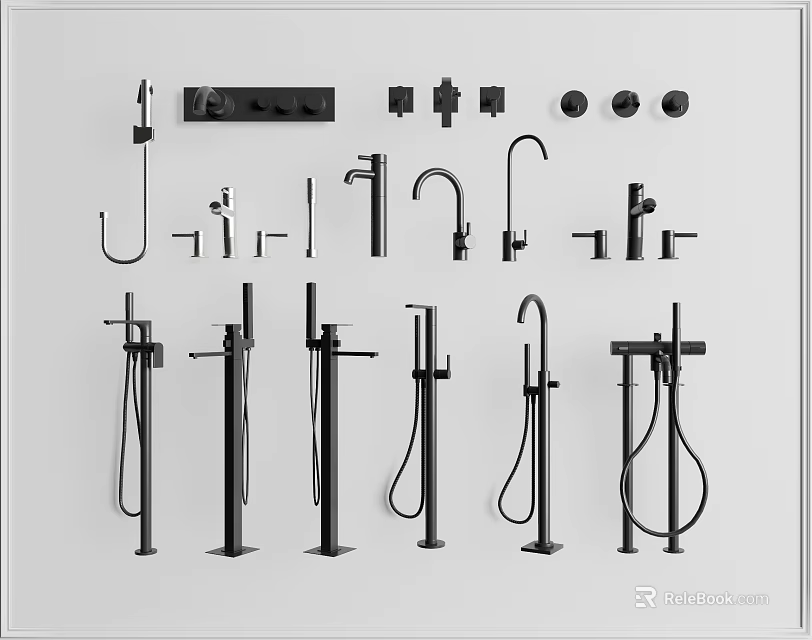 Modern Black Faucets With Various Bathroom And Kitchen Design Styles 3d model