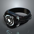 Unique Black Ring With Glowing Circular Center And Intricate Symbol Details