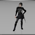 Warrior Woman In Dark Armor Standing With Sword And Mythical Creature