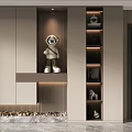 Elegant Modern Shoe Cabinet With Layered Design Astronaut Figurine LED Lighting And Marble Countertop