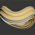 Cartoon Style 3D Abstract Curved Shape With Yellow And Blue Stripes Shiny Surface Dark Background