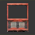 Red Wooden Two Tier Storage Cabinet With Open Shelf Lattice Door And Metal Accents
