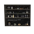 Modern Wine Rack with Bottles Glasses and Marble Countertop in Home Bar