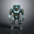 Teal Armored Sci Fi Robot Character With Orange Accents In Standing Pose