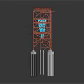 Red Metal Frame Multi Level Structure With White Support Pillars And Base