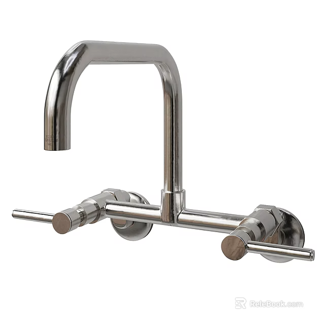 Modern Stainless Steel Wall Mounted Faucet with Double Handles for Kitchen Use 3d model 