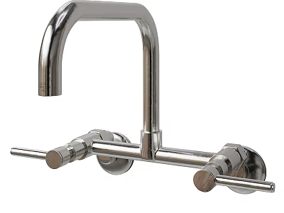 Modern Stainless Steel Wall Mounted Faucet with Double Handles for Kitchen Use 3d model