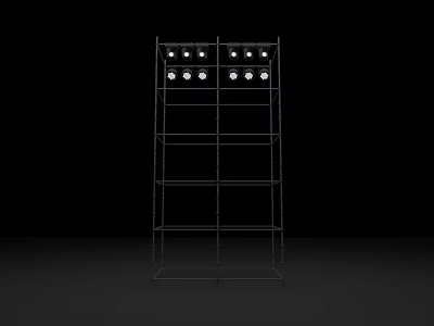 Multi tiered Metal Shelving Unit Featuring Round Objects On Top 3d model