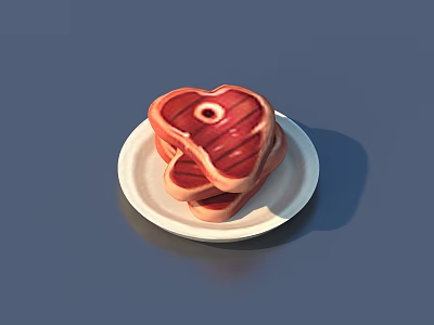 Heart Shaped Striped Raw Meat Slices Served On White Plate With Dark Background 3d model