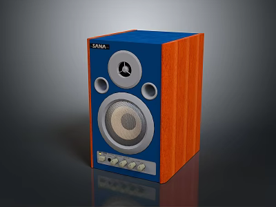 Fenda Computer Speakers With Blue And Orange Wooden Design And Control Knobs 3d model