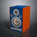 Fenda Computer Speakers With Blue And Orange Wooden Design And Control Knobs 3d model