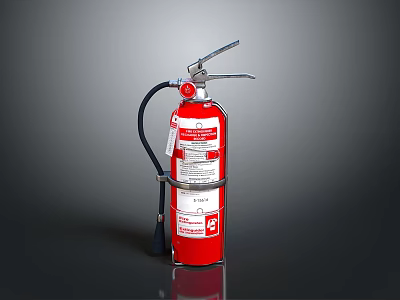 Red Fire Extinguisher With Pressure Gauge Hose And Nozzle Safety Equipment 3d model