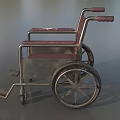 Medical Equipment Wheelchair Featuring Red Upholstered Seat And Metal Frame With Spoked Wheels
