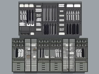 Modern Wardrobe Interior Design With Organized Storage Glass Doors Drawers And Hanging Rails 3d model