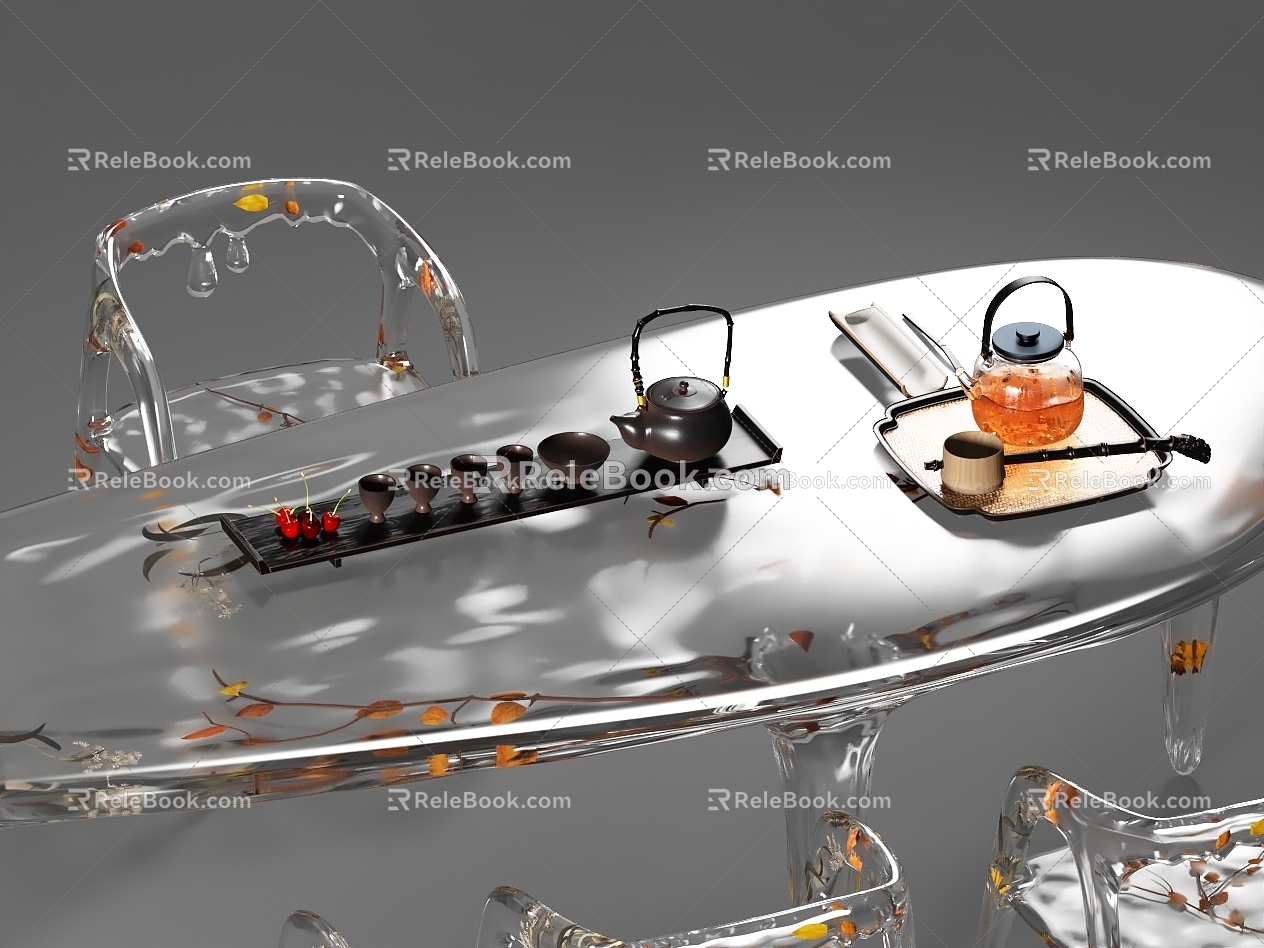 Acrylic tea table and chair combination 3d model