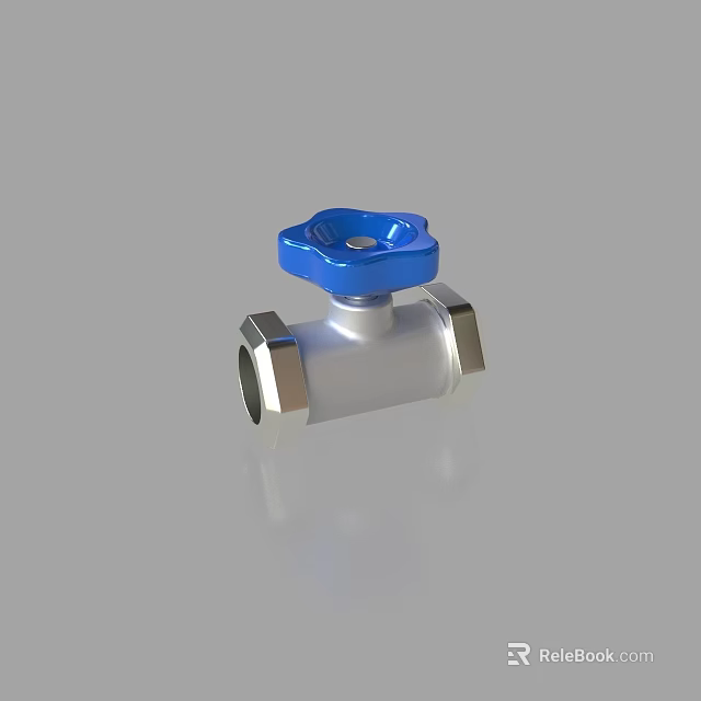 Durable Pipe Valve Fitting With Blue Control Knob And Silver Metallic Body Design 3d model 