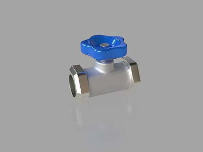 Durable Pipe Valve Fitting With Blue Control Knob And Silver Metallic Body Design 3d model