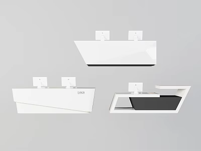 Modern Geometric Reception Desks With White Surface Black Accents And Built in Monitors 3d model