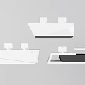 Modern Geometric Reception Desks With White Surface Black Accents And Built in Monitors
