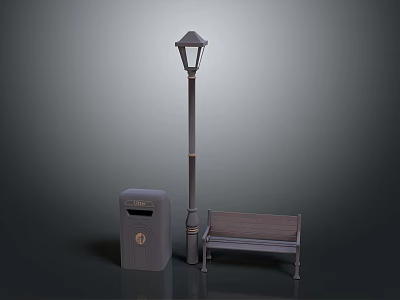 Urban Street Furniture Setup With Street Lamp Trash Can And Bench 3d model