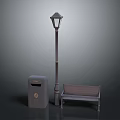 Urban Street Furniture Setup With Street Lamp Trash Can And Bench