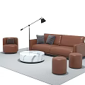 Modern Leather Sofa And Coffee Table Set With Marble Top Stools And Floor Lamp 3d model