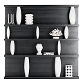 Modern Gray Wooden Open Bookcase With Sculptures Coral Decor And Books