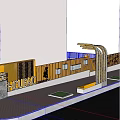 Modern HouBao Building Exterior With Yellow Facade Trees And Waterfront Seating Area