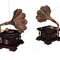 Vintage Phonograph Speakers With Wooden Base And Classic Horn Design For Home Decor