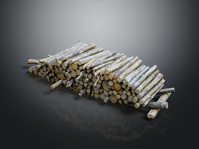Natural Stacked Wood Logs Featuring Varied Lengths And Smooth Textured Surfaces 3d model