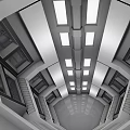 Cartoon Sci Fi Interior Scene With Symmetric Geometric Walls Ceiling And Floor Panels