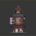 Traditional Chinese Three Story Pagoda Model With Red Lanterns And Tiled Roof