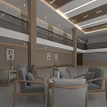 Rehabilitation Center Lobby With Wooden Reception Desk Modern Lighting And Wall Art