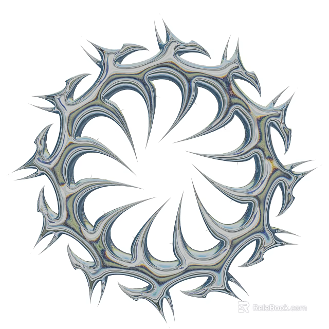 Modern Artistic Decorative Ornament Set With Spiral Radial Design And Metallic Silver Finish 3d model 