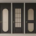 Black Swing Doors Featuring Oval Grille Grid Panels And Gold Handles 3d model