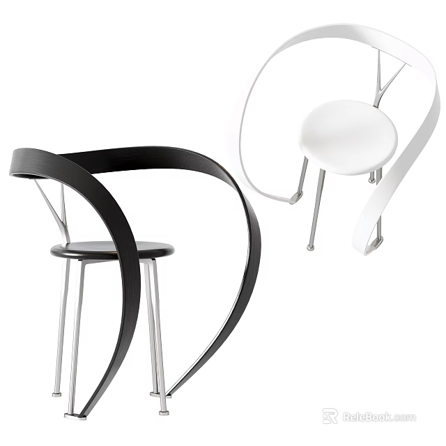 Modern Leisure Chair With Curved Armrests Black White Design And Metal Legs 3d model 