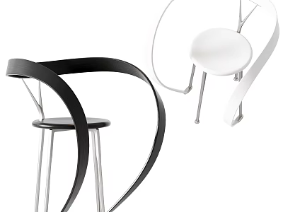 Modern Leisure Chair With Curved Armrests Black White Design And Metal Legs 3d model