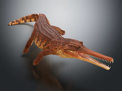 Aquatic Animal Crocodile 3D Model With Brown Orange Skin Open Mouth And Sharp Teeth 3d model