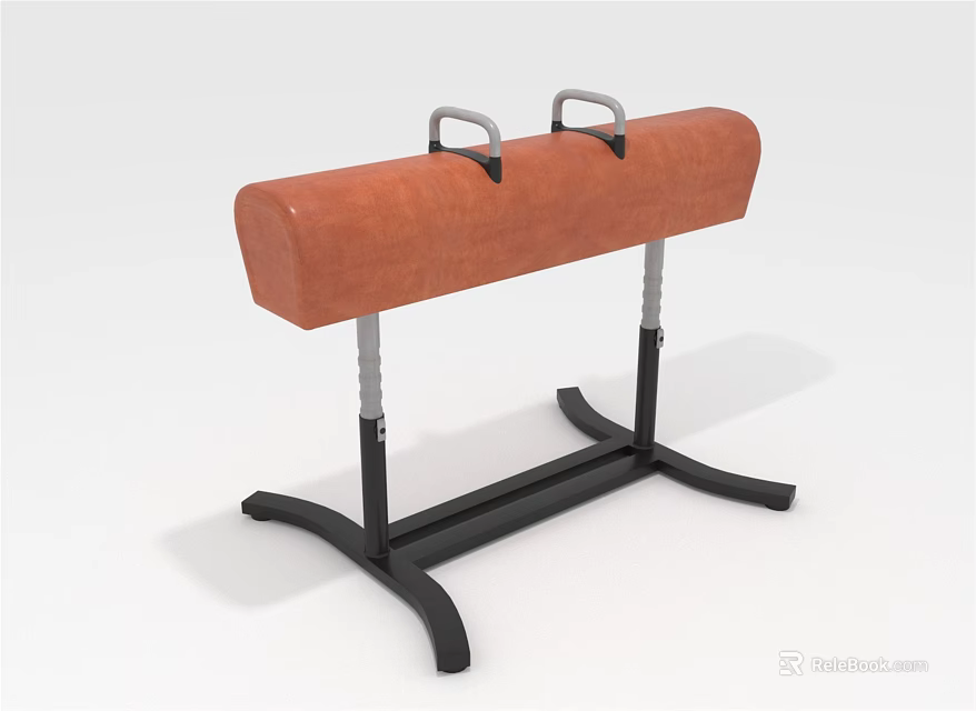 Gymnastics Pommel Horse Sports Equipment With Brown Padded Top Metal Handles And Black Steel Frame 3d model 