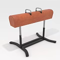 Gymnastics Pommel Horse Sports Equipment With Brown Padded Top Metal Handles And Black Steel Frame