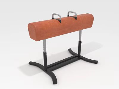 Gymnastics Pommel Horse Sports Equipment With Brown Padded Top Metal Handles And Black Steel Frame 3d model