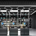 Car 4S Shop Interior Design With Hexagonal Lighting Display Shelves Auto Parts And Digital Screen