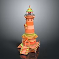 Colorful Lighthouse Shaped Decorative Furniture With Wooden Stairs And Platform