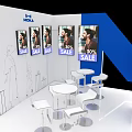 Conference Room With Exhibition Booth White Blue Decor 50% Sale Posters And White Tables Chairs