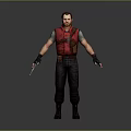 3D Human Male Character In Red Vest Standing With Black Pants Boots And Knife