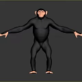 Black Ape Figure Standing With Outstretched Arms And Red Facial Features On Grey Background