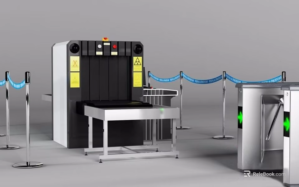 Public Facility Security Equipment Including Scanner Gate Barrier Tape and Turnstile 3d model 