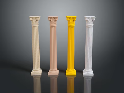 Colorful Architectural Columns in Beige Pink Yellow White on Gray Gradient Background with Floor Reflections 3d model