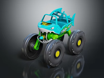 Kids Shark Themed Toy Truck With Big Green Wheels And Blue Body Design 3d model